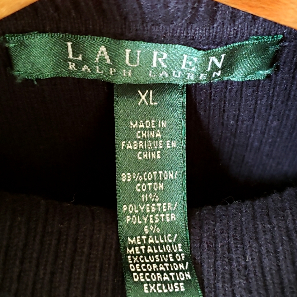 LAUREN RALPH LAUREN Women’s Black Gold Stripe Ribbed Turtleneck Sweater XL - Picture 5 of 6